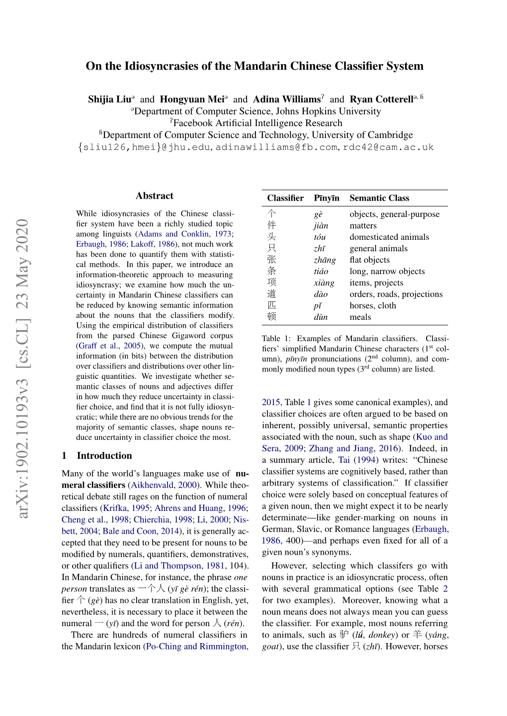 On the Idiosyncrasies of the Mandarin Chinese Classifier System