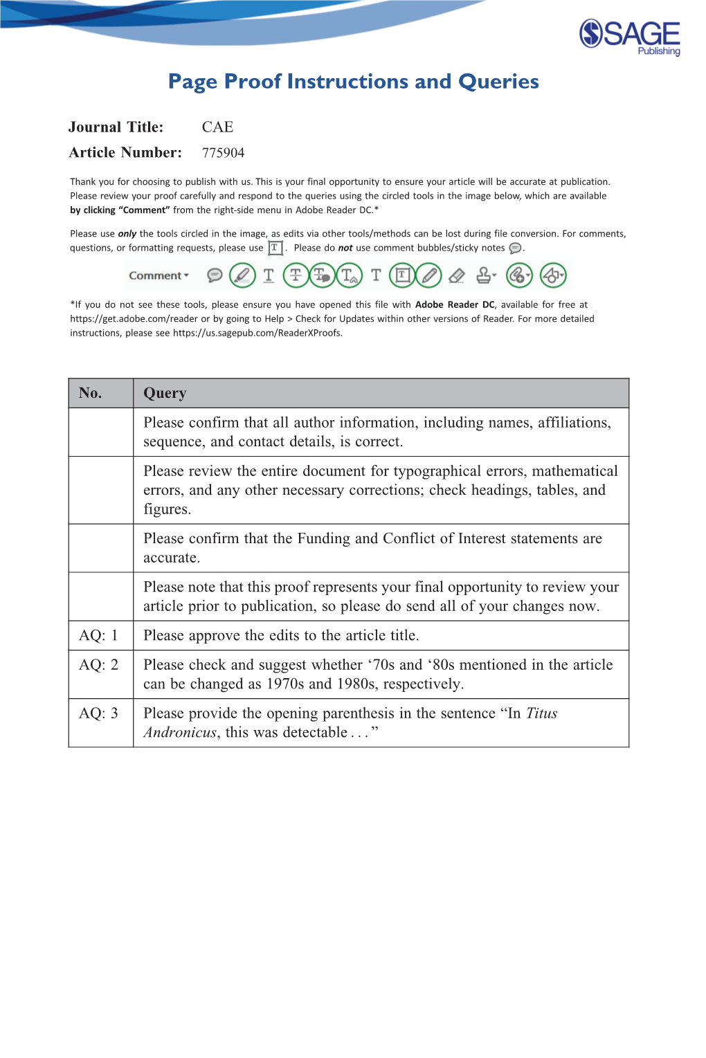 Page Proof Instructions and Queries