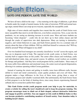 Save One Person, Save the World