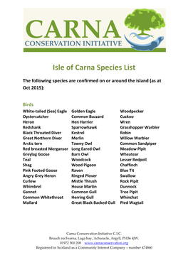Isle of Carna Species List
