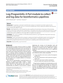 Log::Programinfo: a Perl Module to Collect and Log Data for Bioinformatics Pipelines John M