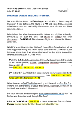 The Gospel of Luke – Jesus Died and Is Buried 1 Luke 23:44-56 06/13/2021