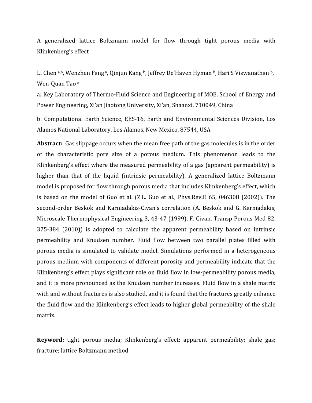 A Generalized Lattice Boltzmann Model for Flow Through Tight Porous Media with Klinkenberg’S Effect