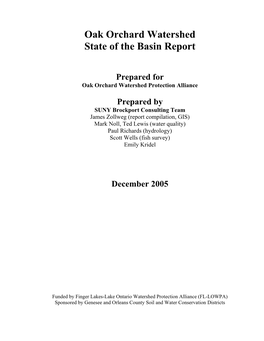 Oak Orchard Watershed State of the Basin Report
