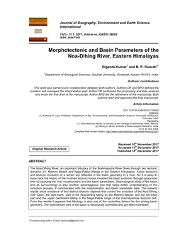 Morphotectonic and Basin Parameters of the Noa-Dihing River, Eastern Himalayas