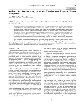 Methods for Activity Analysis of the Proteins That Regulate Histone Methylation Amy M
