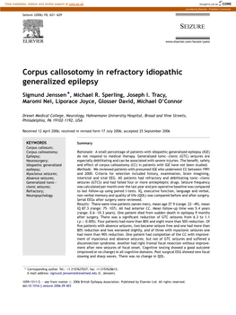 Corpus Callosotomy in Refractory Idiopathic Generalized Epilepsy