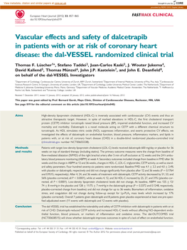 Vascular Effects and Safety of Dalcetrapib in Patients with Or at Risk of Coronary Heart Disease: the Dal-VESSEL Randomized Clinical Trial