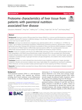 Proteome Characteristics of Liver Tissue from Patients with Parenteral