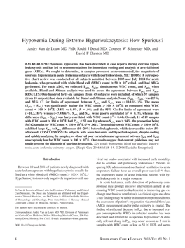 Hypoxemia During Extreme Hyperleukocytosis: How Spurious? Andry Van De Louw MD Phd, Ruchi J Desai MD, Coursen W Schneider MD, and David F Claxton MD