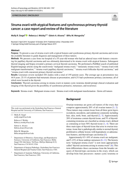 Struma Ovarii with Atypical Features and Synchronous Primary Thyroid Cancer: a Case Report and Review of the Literature