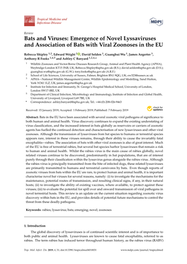 Emergence of Novel Lyssaviruses and Association of Bats with Viral Zoonoses in the EU