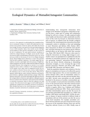 Ecological Dynamics of Mutualist/Antagonist Communities