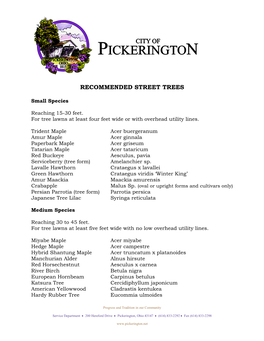 Recommended Street Trees