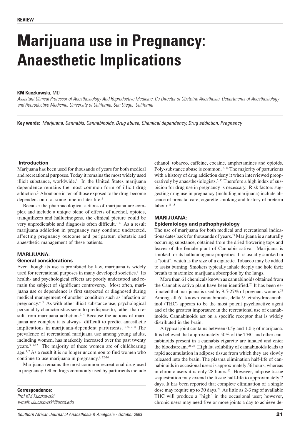 Marijuana Use in Pregnancy: Anaesthetic Implications