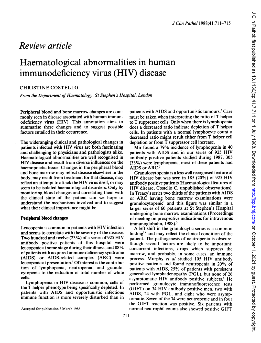 Haematological Abnormalities in Human Immunodeficiency Virus (HIV) Disease