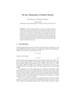 On the Minimality of Stable Models