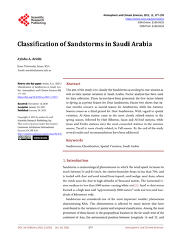 Classification of Sandstorms in Saudi Arabia