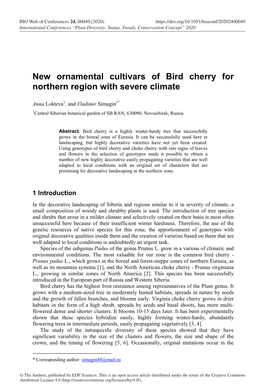 New Ornamental Cultivars of Bird Cherry for Northern Region with Severe Climate