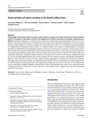 Axial Variation of Xylem Conduits in the Earth's Tallest Trees
