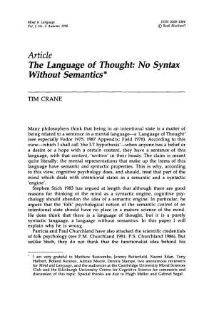 The Language of Thought: No Syntax Without Semantics*