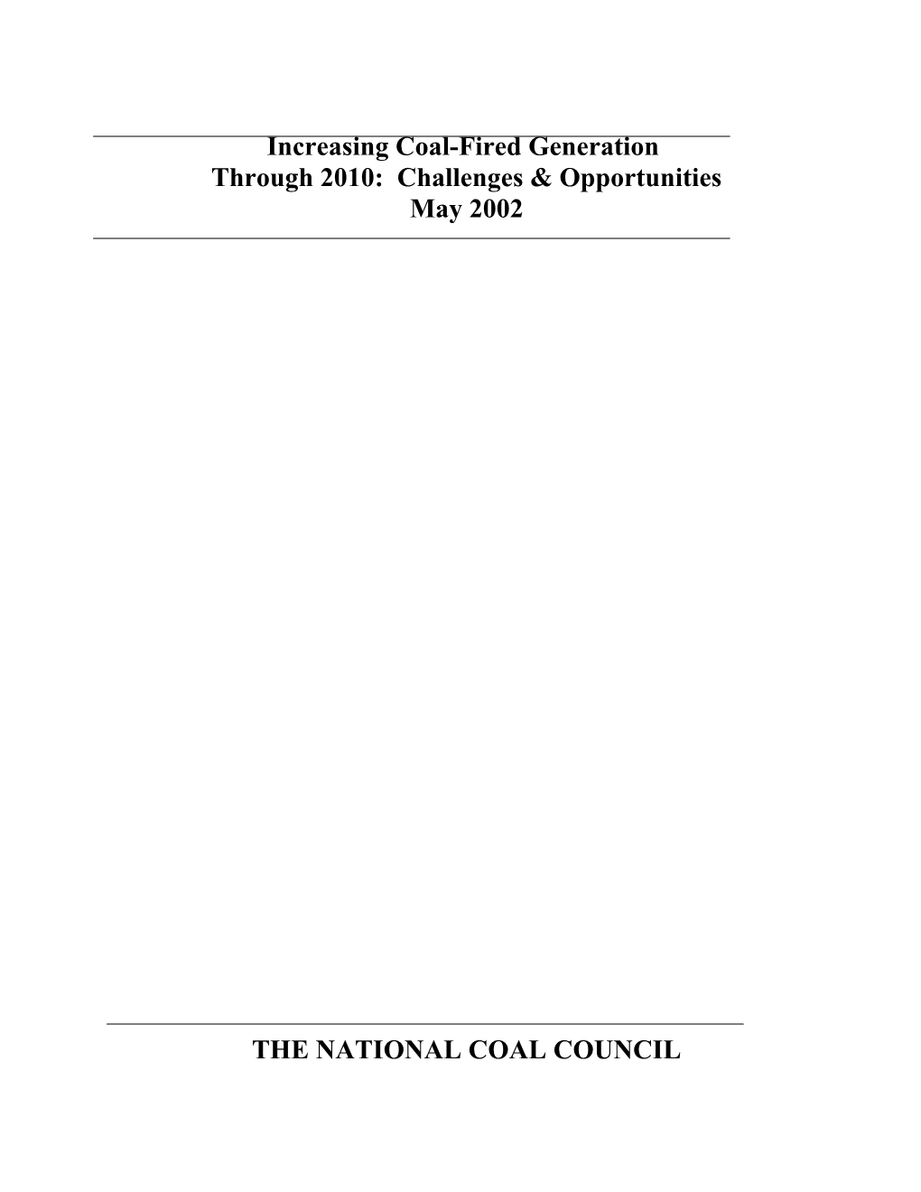 The National Coal Council Report Increasing Electricity Available from Coal-Fired Generation