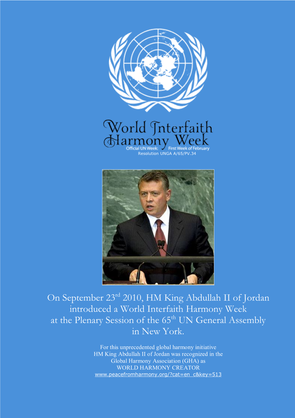 On September 23 2010, HM King Abdullah II of Jordan Introduced A