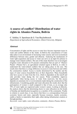 Distribution of Water Rights in Abanico Punata, Bolivia