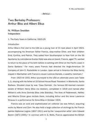 Two Berkeley Professors: Arthur Bliss and Albert Elkus