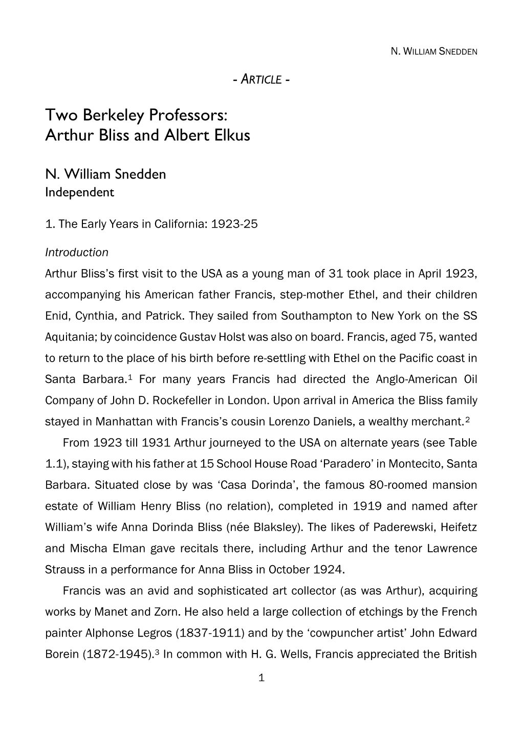 Two Berkeley Professors: Arthur Bliss and Albert Elkus