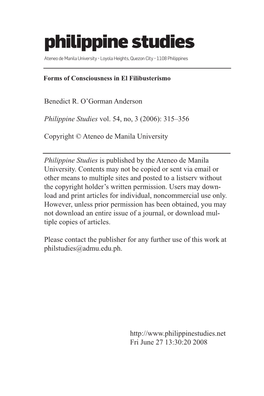 Philippine Studies Ateneo De Manila University • Loyola Heights, Quezon City • 1108 Philippines