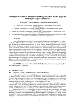 Transportation Travel Accessibility Study Based on Traffic Big Data for Fenghuang Ancient Town