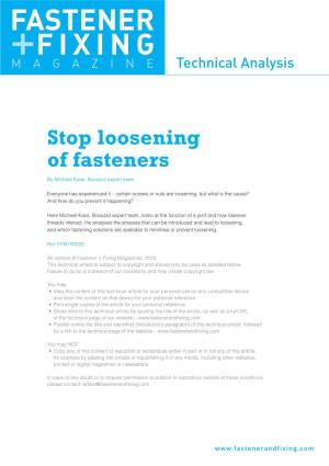Stop Loosening of Fasteners