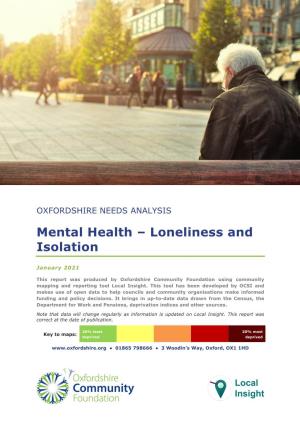 Mental Health – Loneliness and Isolation