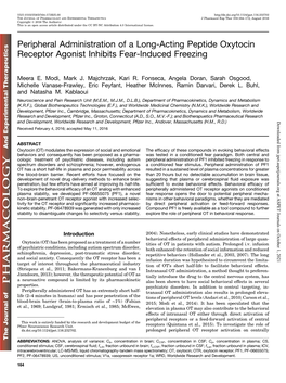 Peripheral Administration of a Long-Acting Peptide Oxytocin Receptor Agonist Inhibits Fear-Induced Freezing