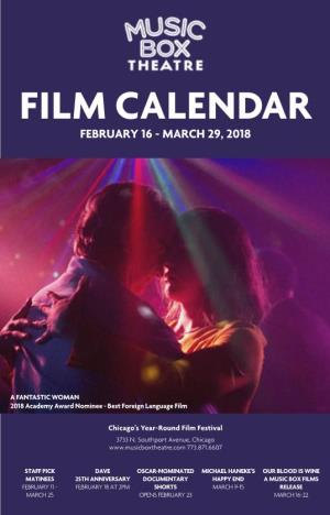 Film Calendar February 16 - March 29, 2018