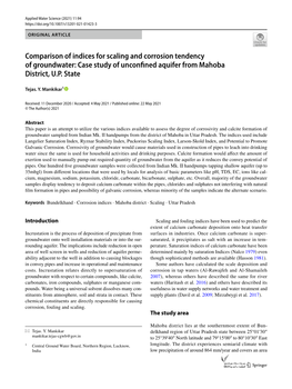 Comparison of Indices for Scaling and Corrosion Tendency of Groundwater: Case Study of Unconfined Aquifer from Mahoba District, up State