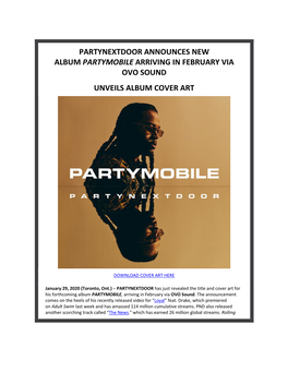 Partynextdoor Announces New Album Partymobile Arriving in February Via Ovo Sound