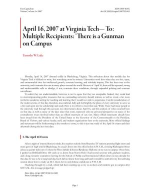 April 16, 2007 at Virginia Tech— To: Multiple Recipients: 'There Is A