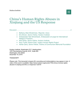 China's Human Rights Abuses in Xinjiang and the US Response
