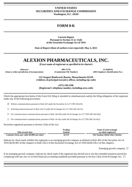 ALEXION PHARMACEUTICALS, INC. (Exact Name of Registrant As Specified in Its Charter)