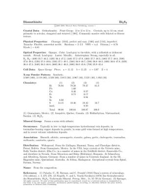 Bismuthinite Bi2s3 C 2001-2005 Mineral Data Publishing, Version 1