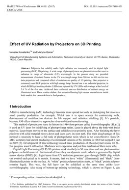 Effect of UV Radiation by Projectors on 3D Printing