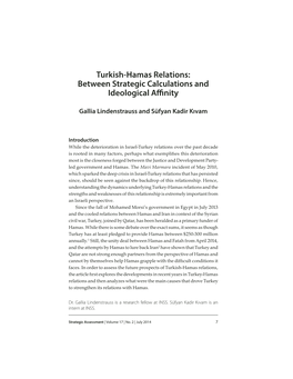 Turkish-Hamas Relations: Between Strategic Calculations and Ideological A!Nity