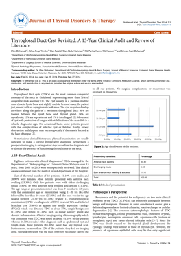Thyroglossal Duct Cyst Revisited: a 13-Year Clinical Audit and Review Of