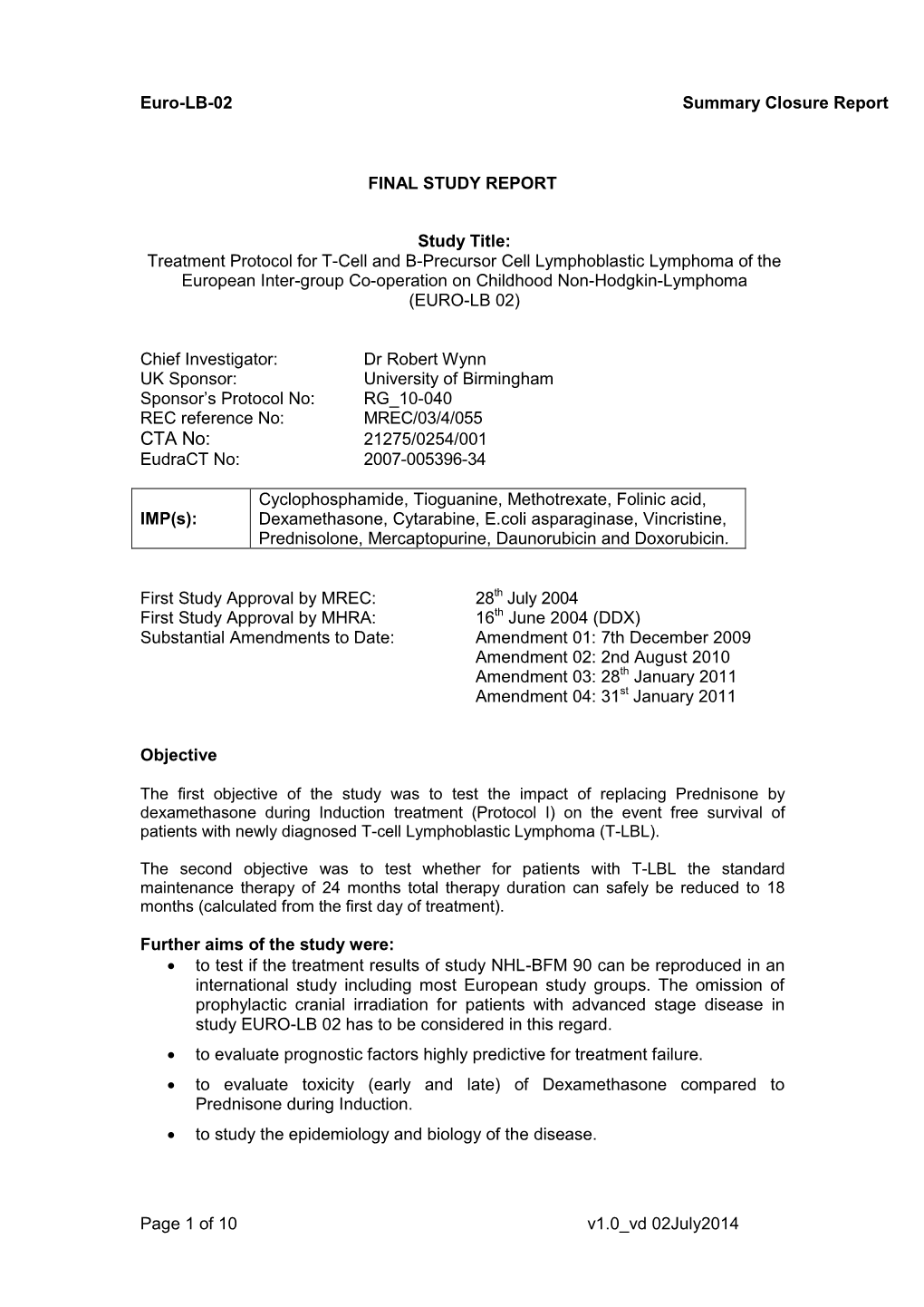 T Cell Euro LB Final Study Report