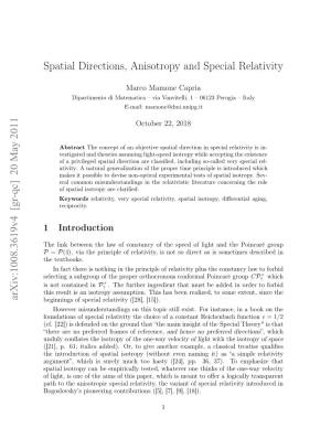 Spatial Directions, Anisotropy and Special Relativity