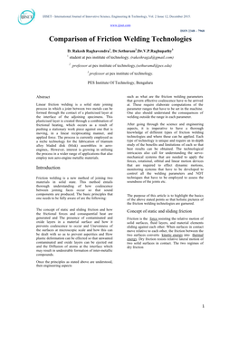 Comparison of Friction Welding Technologies