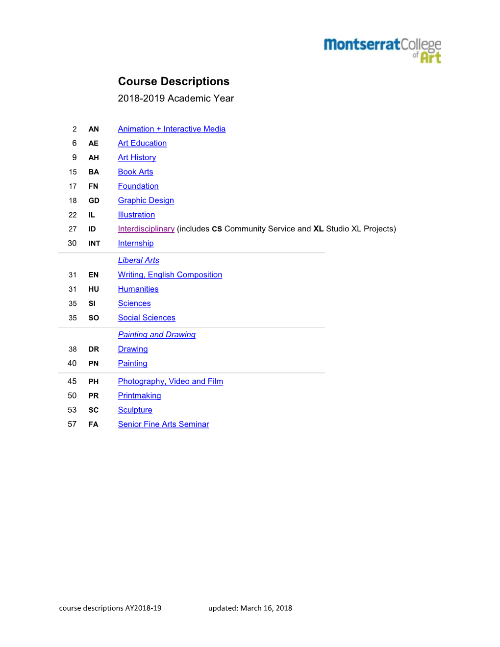 Course Descriptions 2018-2019 Academic Year