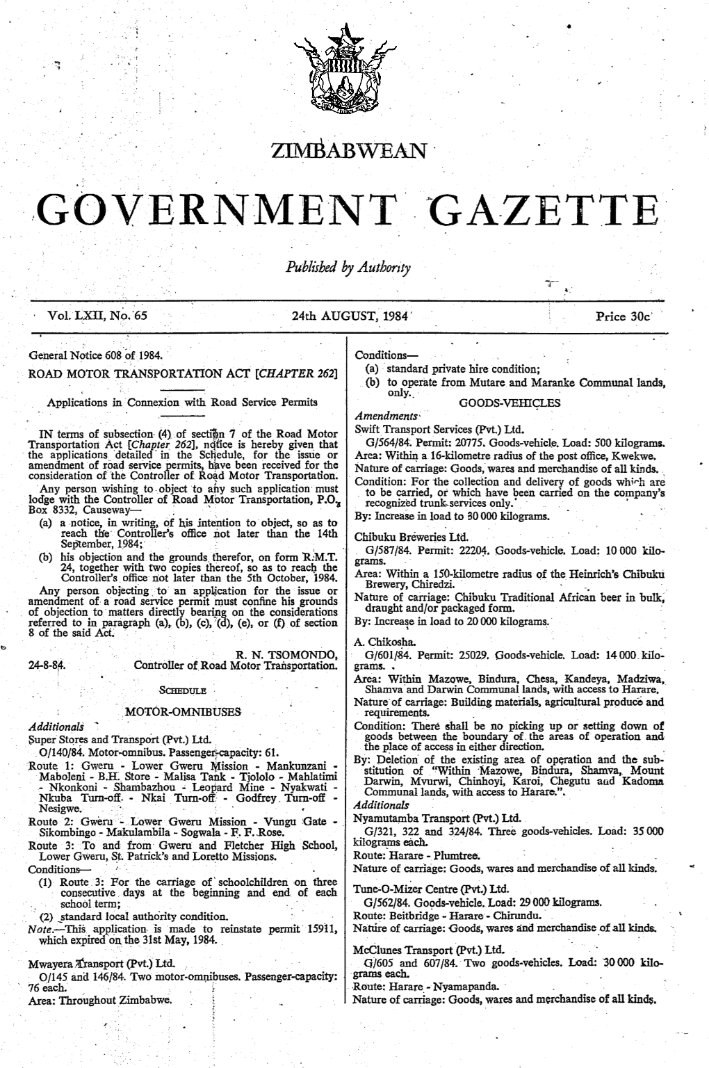 Zimbabwean Government Gazette